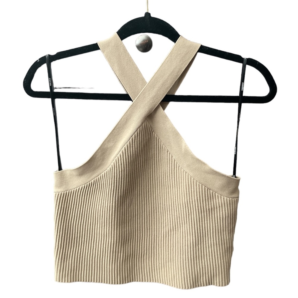 Large beige Forever 21 sweater-knit crop tank top.